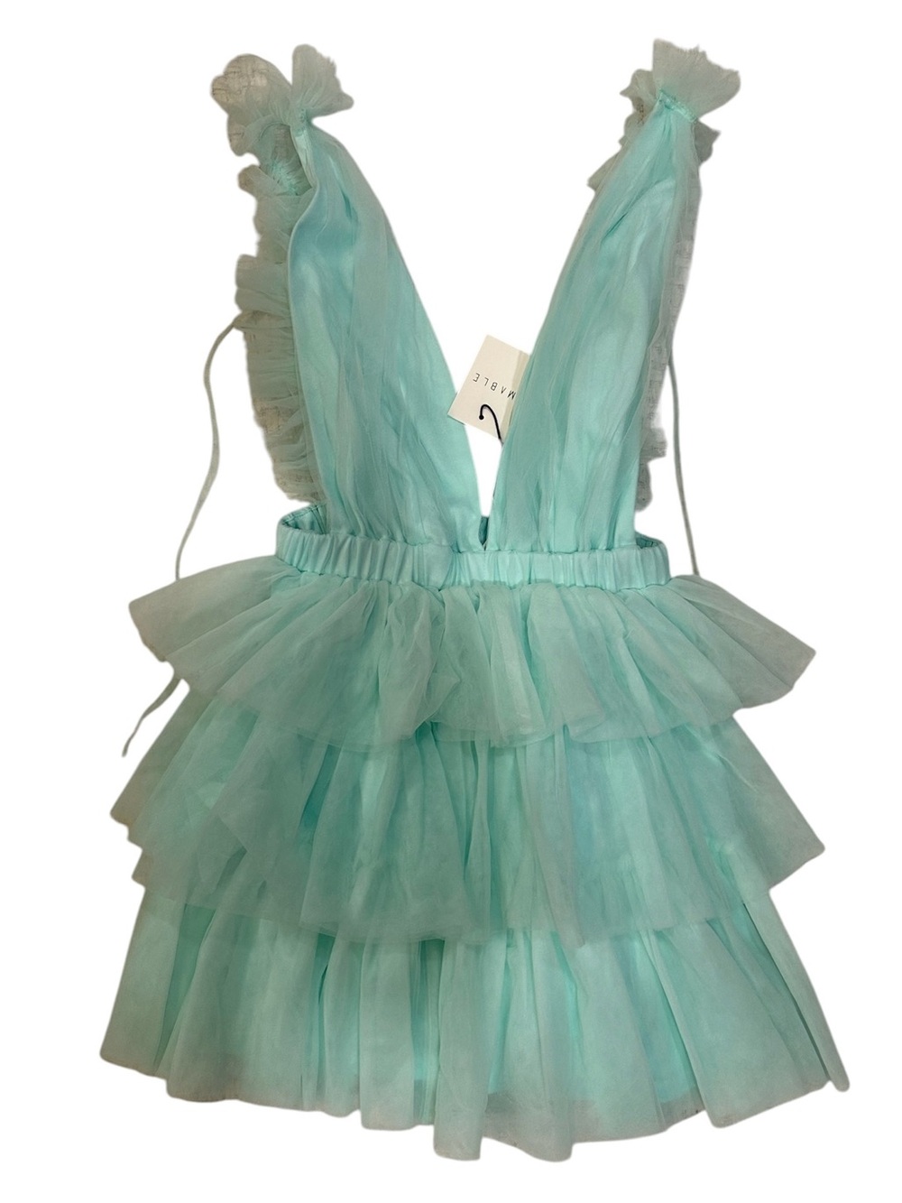 Mable mint green/ seafoam tulle tiered mini dress - Picture 3 of 8